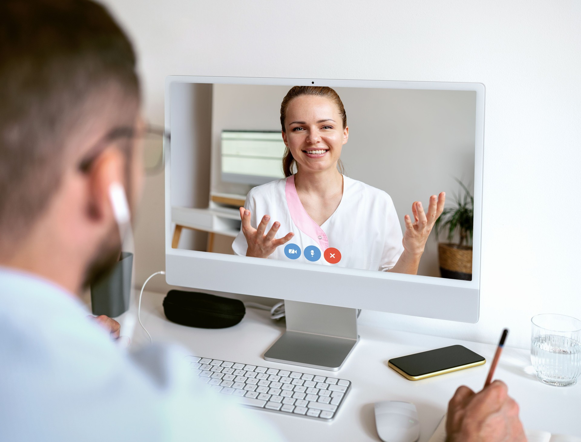 Telemedicine. Online medical consultation. Healthcare worker and patient having online meeting.
